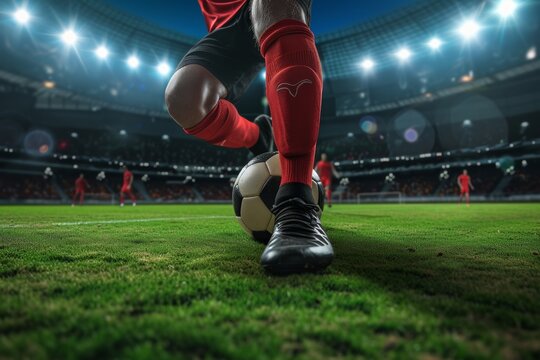 International Football Player Preparing for Championship Kickoff on Stadium Pitch - Powered by Adobe