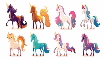 Bundle of fairytale unicorn set icons cartoon fla