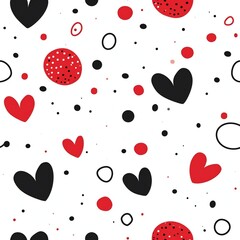 Black and red hearts on white background, wallpaper love, for cards, wrapping paper