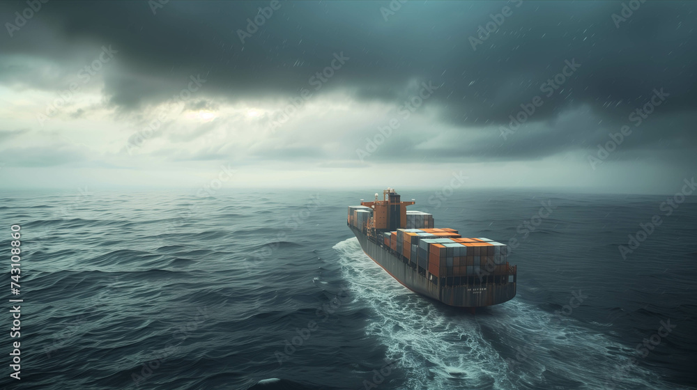 Wall mural container ship sailing in the sea.