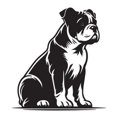 Bull dog in sitting position, silhouettes of bull dogs, assets for designers