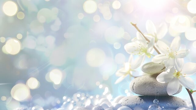 spa background image with stones and flowers