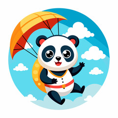 Illustration of panda paragliding on the sky with white background