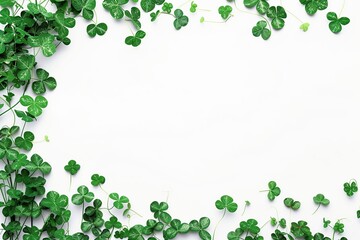 Green clover leaves with copyspace on white background