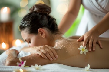 woman receiving back massage with flowers