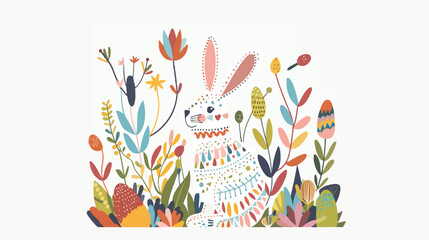 Fototapeta na wymiar Colorful illustration with hare. Happy easter gre