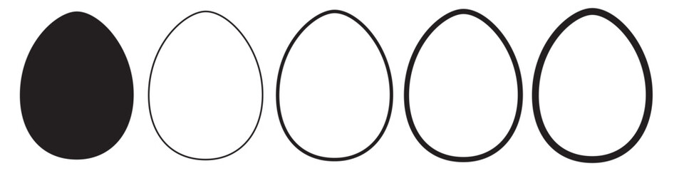 Vector set of easter eggs, silhouette. Easter Egg Icon Black Line.  Easter Egg Vector with stroke.  Set of black and white eggs. Easter day element set. Vector illustration of egg.