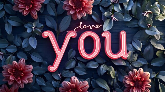 Love you. Inspirational lettering quote flowers banner. Typography slogan for t shirt printing