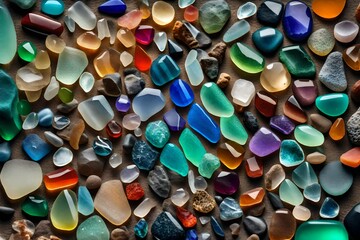 Colorful gemstones on a beach. Polish textured sea glass and stones color, stone, texture, pattern, gem, colorful, mineral, 