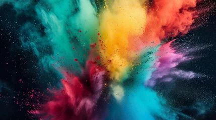Fototapeten bunte Farbexplosion vor dunklem Hintergrund © MONO