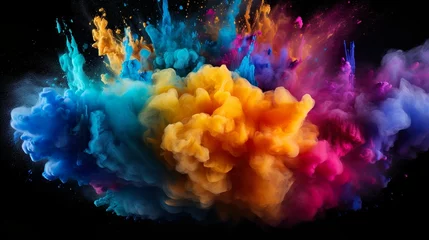 Fototapeten bunte Farbexplosion vor dunklem Hintergrund © MONO