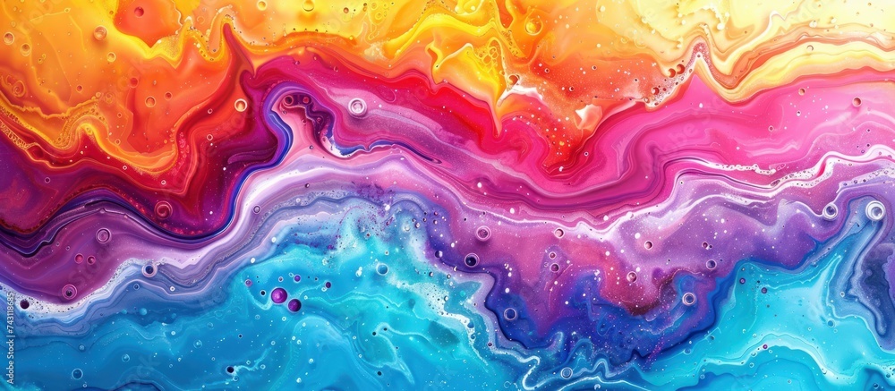 Poster an abstract painting featuring a psychedelic blend of vibrant rainbow colors in intricate patterns t