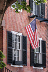Boston Beacon HIll Townhouse WIth USA Flag - 743118641