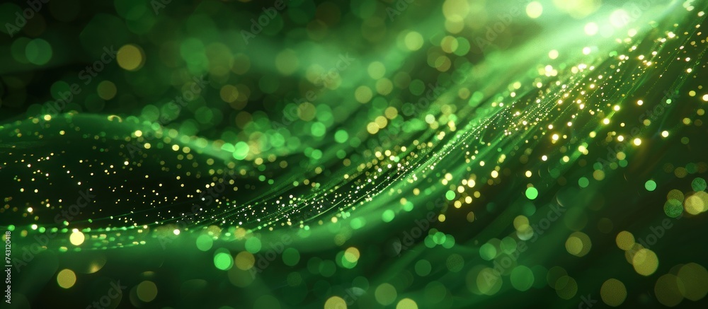 Poster detailed close-up view of a textured green and gold abstract background, showcasing intricate patter