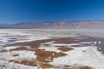 Lake Manly and salt flats at Badwater Basin in Death Valley National Park, California
