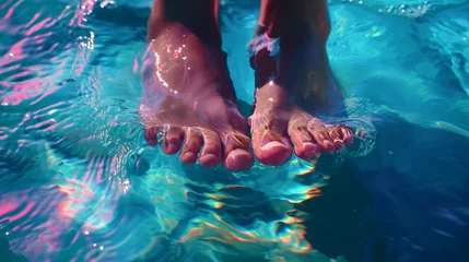 Fotobehang Female feet under crystal clear water with little fishes. Relax concept,vacations © Jasper W