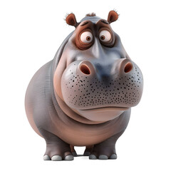 A curious cartoon hippopotamus peers intently, its eyes wide with interest