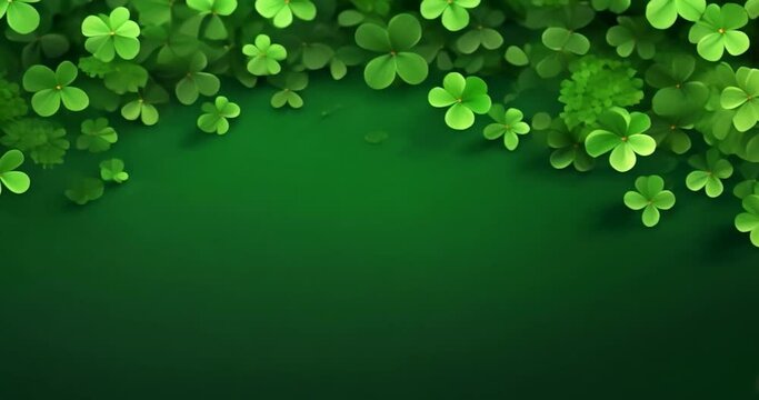 Green st patrick's day background with clovers copy space	
