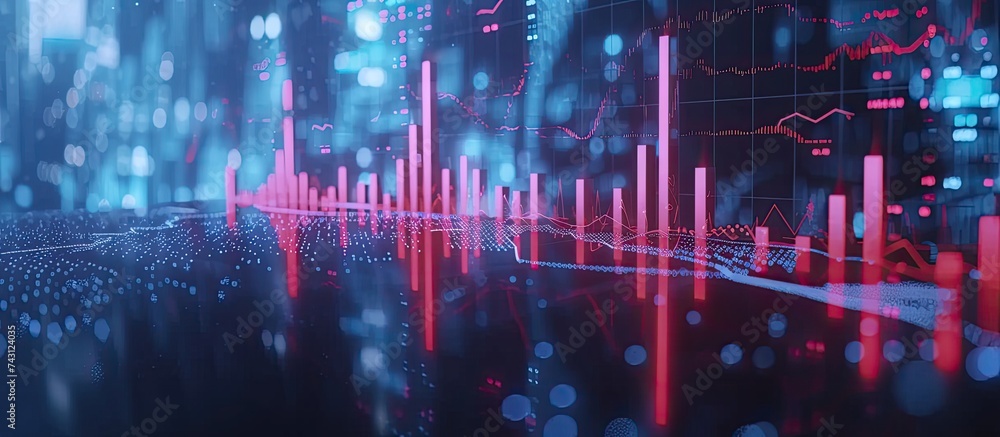 Poster the background features a combination of blue and red colors with intersecting lines and scattered d