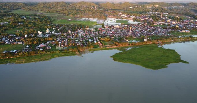 Aerial view. View from above on the outskirts of Sengkang City, South Sulawesi, Indonesia. Villages and lakes