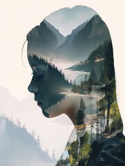 Double Exposure Female with flowers and nature