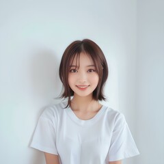 Fototapeta premium 笑顔のかわいいTシャツ女子