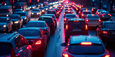 Car rush hours city street. Cars on highway - obrazy, fototapety, plakaty