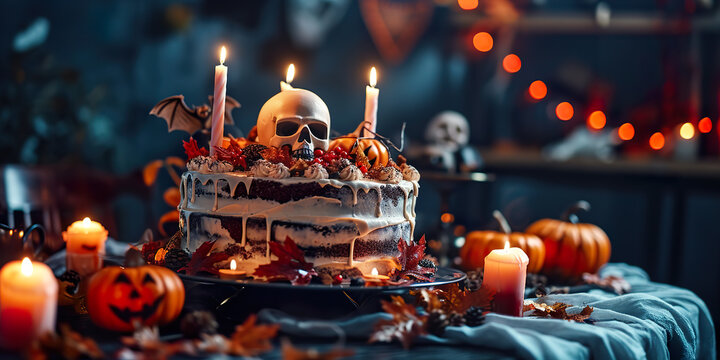 Celebratory Cake with with a skull candles
