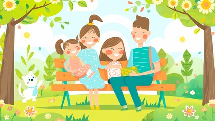 Obraz na płótnie Canvas Happy family enjoying nature in the park in summer for creating precious memories together.