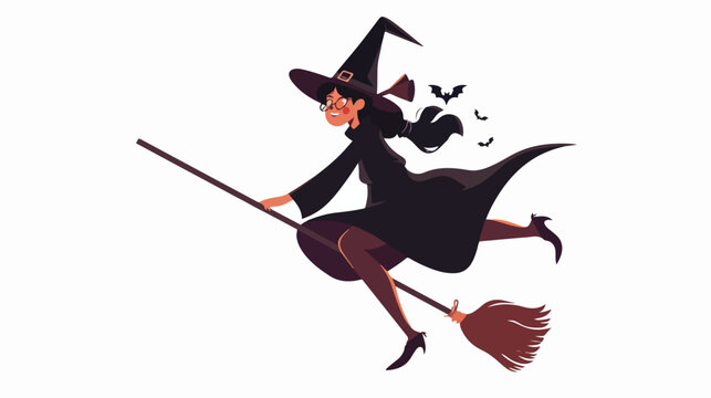 Halloween witch on broom design happy holiday 