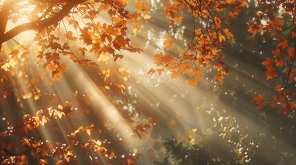 beauty sun rays,autumn forest natural background suitable for desktops - obrazy, fototapety, plakaty