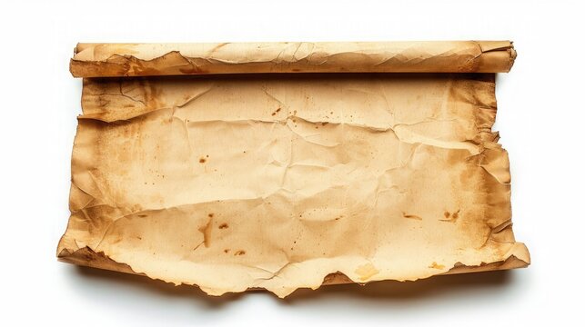 Vintage blank paper scroll isolated on white background with copy space