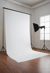 Photo session studio. Photographer's workplace in commercial atelier agency.