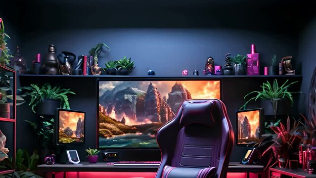 Gaming Chair in Front of Computer Screen Generative AI