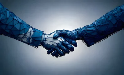 Fotobehang polygonal wireframe handshake abstract, symbol friendship and business partnership © Girlie99