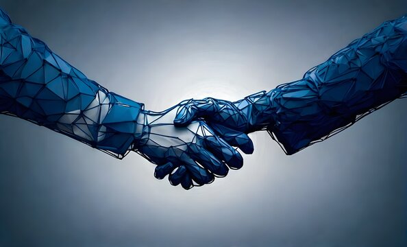 polygonal wireframe handshake abstract, symbol friendship and business partnership