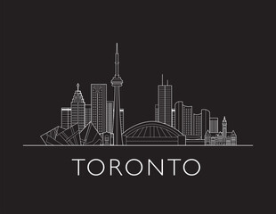 Toronto cityscape white line art on a black background vector illustration