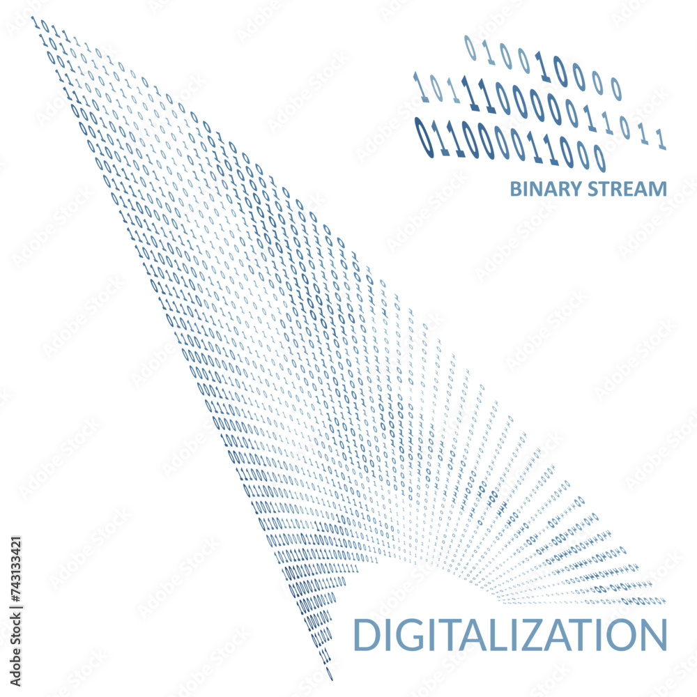 Poster Digitalization. Binary code stream. Vector graphics