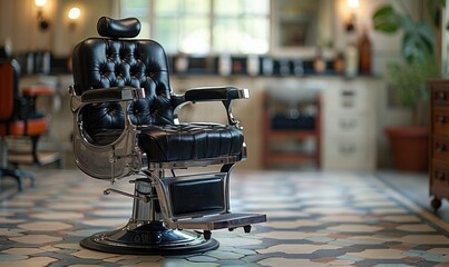 A recline hydraulic vintage retro barber chair in barbershop