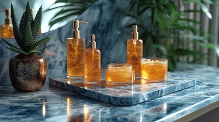 Elegant Bathroom Accessories on Marble Countertop