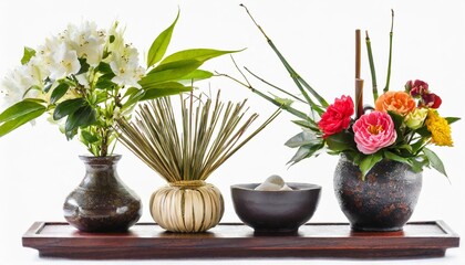 japanese style flower arrangement ikebana isolated on white background