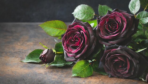 vintage classic painting black rose bouquet on dark background