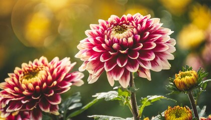 colorful mums flowers on warm bokeh background