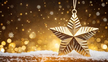 elegant christmas background with bhining gold snowflakes template for banner flyer or card design christmas glowing golden star vector illustration
