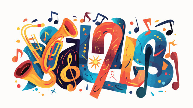 Music festival jazz lettering cartoon flat vector