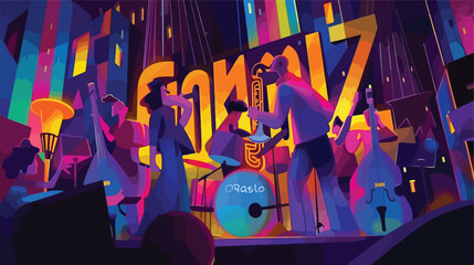 Music festival jazz lettering cartoon vector illustration