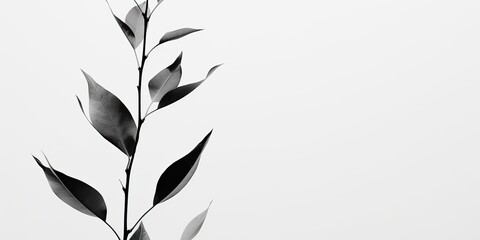 Black and white illustration of plant leaf branch decorative background view - obrazy, fototapety, plakaty