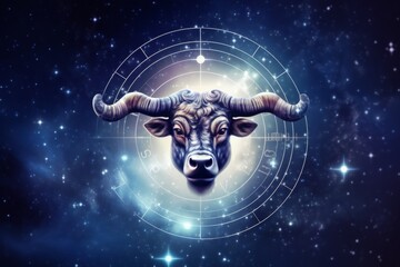 Taurus zodiac sign illuminated in radiant blue light, isolated on white background