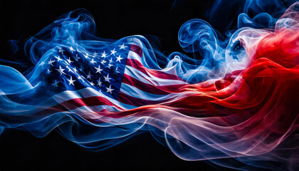 Drapeau américain sous forme d'ondulation de fumées colorées avec les couleurs des Etats-Unis
