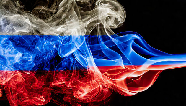 Drapeau russe sous forme d'ondulation de fum&eacute;es color&eacute;es avec les couleurs de la Russie